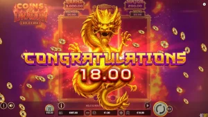 Coins of Dragon – Hold & Win slot machine interface featuring a golden dragon theme